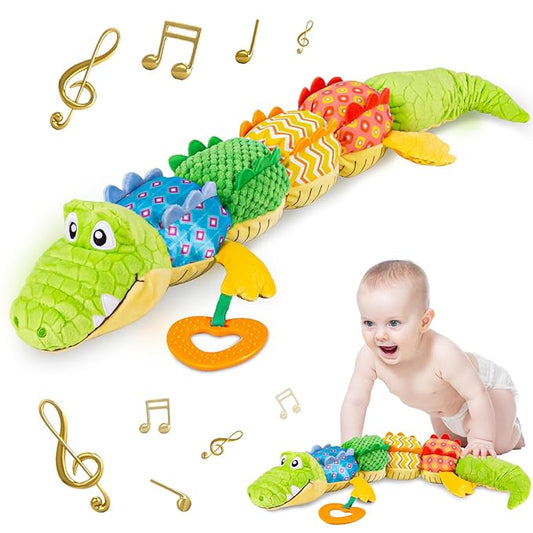 Infant Baby Musical Stuffed Animal Activity Soft Toys with Teether, Multi-Sensory Crinkle 0-3-6-12 Months