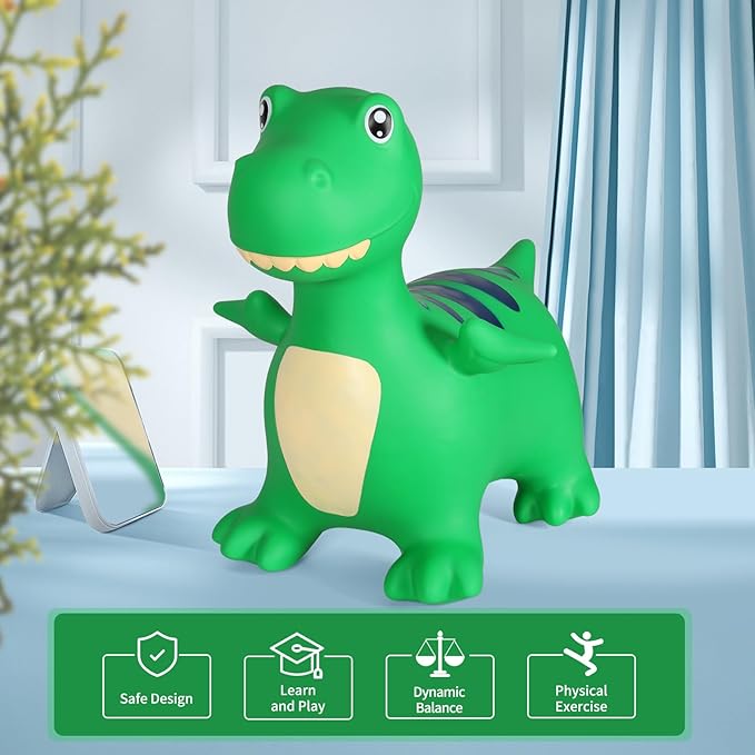 INPANY Kids Bouncy Dinosaur Hopper Toys for 2 Year Old Boy Gifts, Toddler Inflatable Animal Hopping Horse 3 4