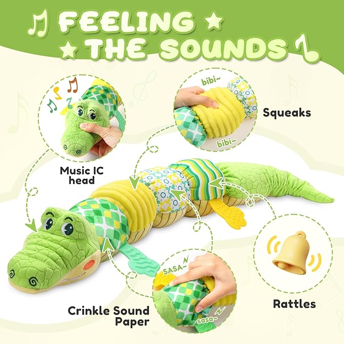 Baby Toys 0 to 12 Months, Musical Stuffed Animal Activity Soft Toys with Multi-Sensory Crinkle
