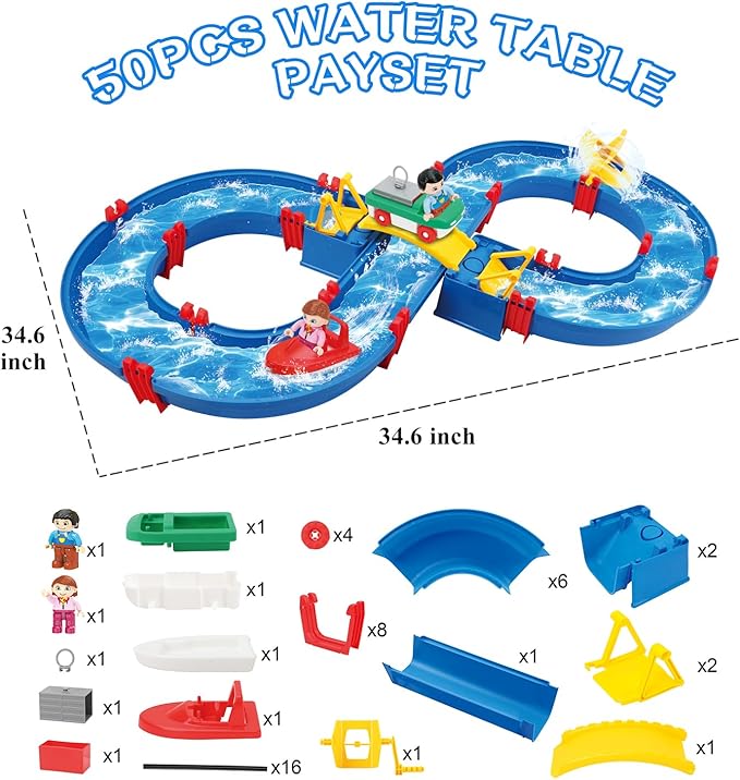 Dollox Water Table for Toddlers, 50Pcs Outdoor Water Park Playset for Kids 3 4 5
