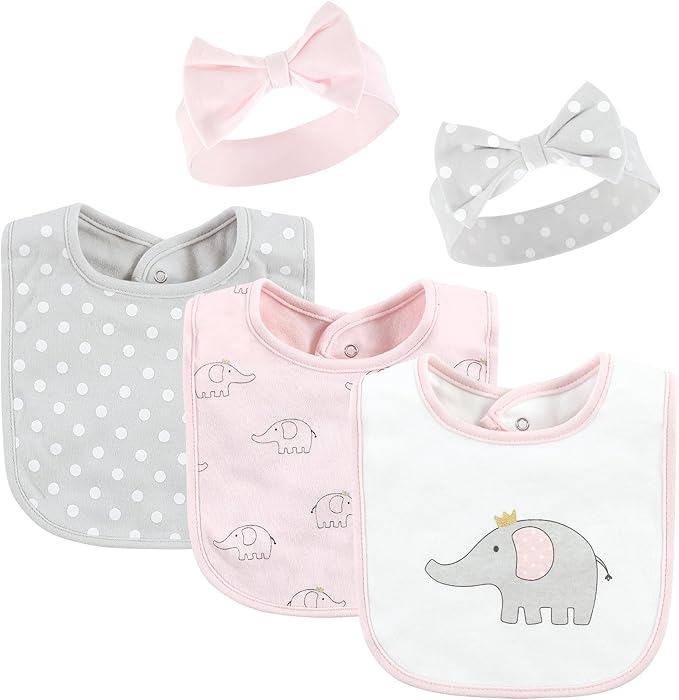 Hudson Baby Unisex BabyCotton Bib and Headband or Caps Set