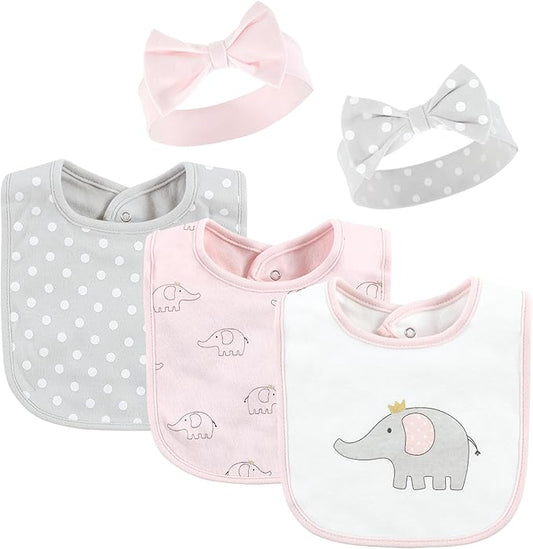 Hudson Baby Unisex BabyCotton Bib and Headband or Caps Set