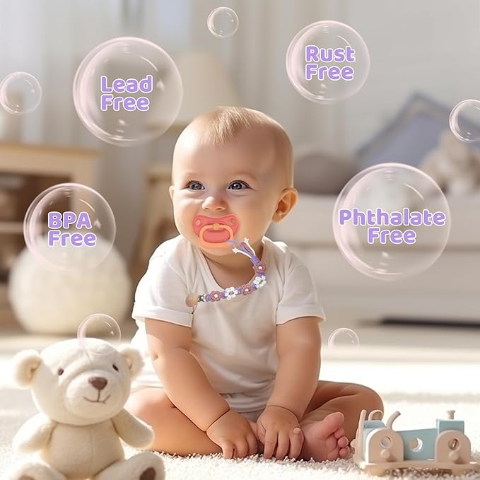 Pacifier Clip for Boys Girls Floral Daisy Macrame Baby Paci (2pack:Pink Daisy
