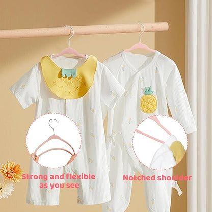 ManGotree 10.95" Baby Velvet Hangers, Non-Slip Infant Coat Hangers, Ultra-Thin Toddler Felt Hangers with 360° Swivel Hook, Space Saving Children's Hangers for Kids Clothes, 48 Pack (Pink)