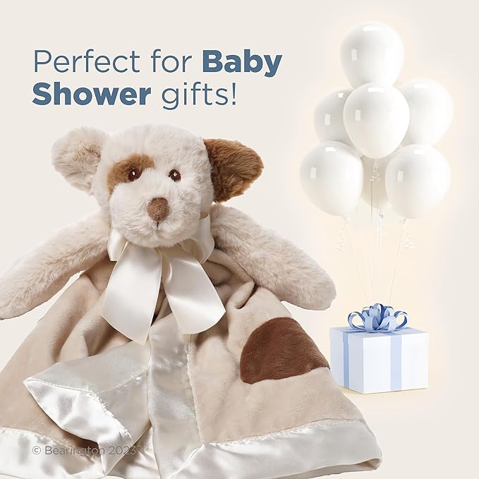 Bearington Baby Lil’ Spot Snuggler, 15 Inch Puppy Dog Plush Stuffed Animal Security Blanket Lovey for Babies