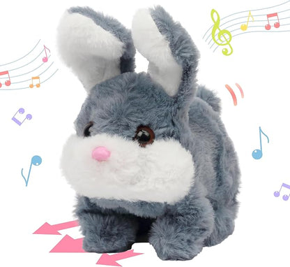 Hopearl Hopping Chubby Rabbit Interactive Electronic Pet Plush Bunny Toy with Sounds and Movements Animated Walking Wiggle Ears Twitch Nose Gift for Toddlers Birthday, Gray 7''