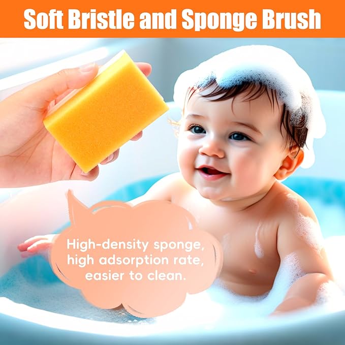 Cradle Cap Brush for Babies, 5Pcs Cradle Cap Treatment Set with Soft Bristle Brushes Silicone Scrubber Long Comb for Newborn Bathing Essentials Baby Brush and Comb Set (Orange)