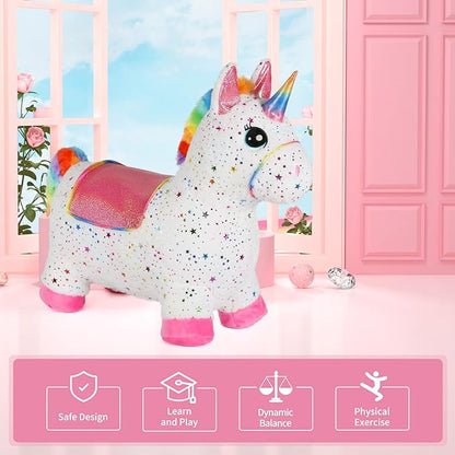INPANY Bouncy Unicorn Bouncy Horse for Toddlers- Bouncy Animals for Toddlers, Birthday Gift Toys for 2 3,4,5 Year