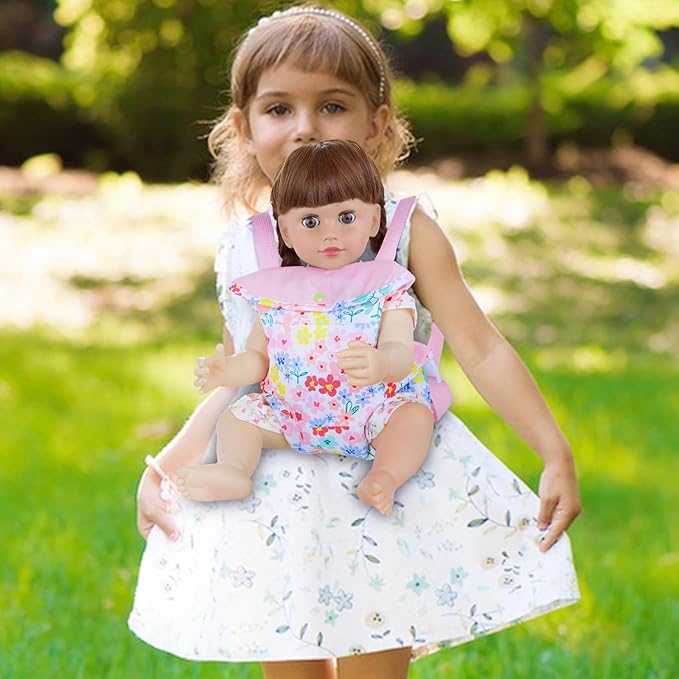 Baby Doll Carrier for 16-22 Inch Dolls,Reborn Doll Backpack Carrier for Little Girls with 18 inch Doll Clothes and Accessories Included Doll Carrier