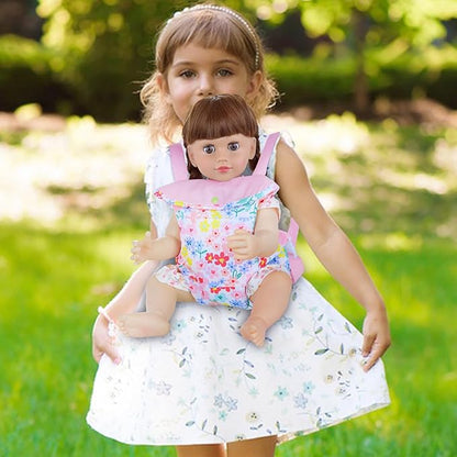 Baby Doll Carrier for 16-22 Inch Dolls,Reborn Doll Backpack Carrier for Little Girls with 18 inch Doll Clothes and Accessories Included Doll Carrier