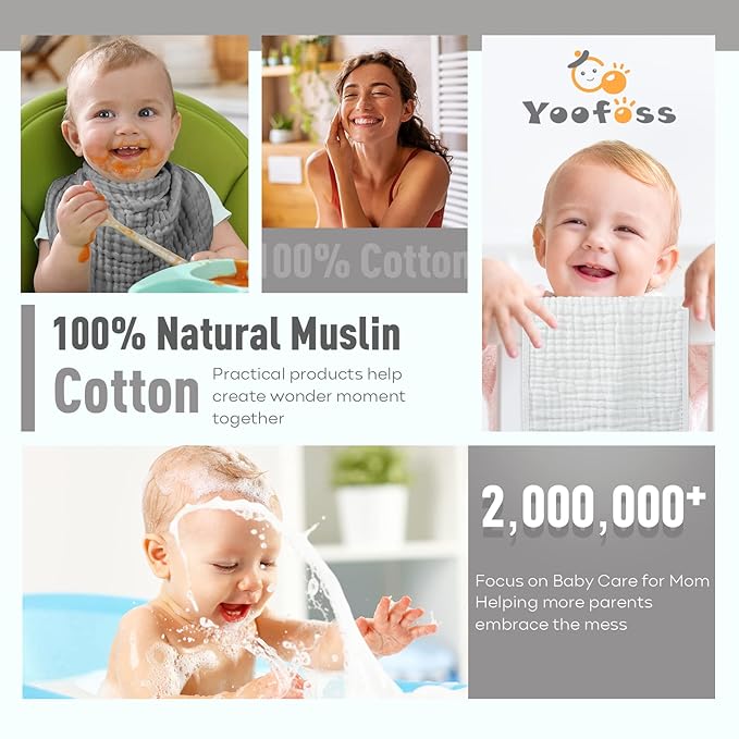 Yoofoss Muslin Burp Cloths for Baby 10 Pack 100% Cotton 20''X10'' Super