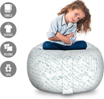 Lunarable Mathematics Room Storage Toy Bag Chair, Various Complex Math Formulas Operations Science Research, Stuffed Animal Organizer Washable Bag, Large Size, White Teal
