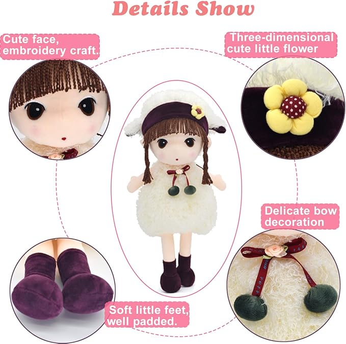 HWD Kawaii 17 inch Stuffed Plush Girl Toy Doll Good (White_1)