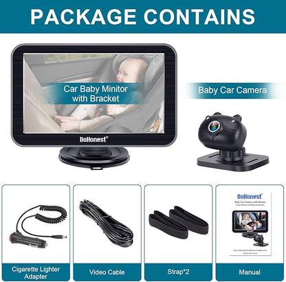 DoHonest Baby Car Camera 7-Inch: USB Plug and Play Easy Setup 360 Degree Rotating Backseat Camera Two Kids HD 1080P Rear Facing Car Seat Camera Clear Night Vision -V9 Black
