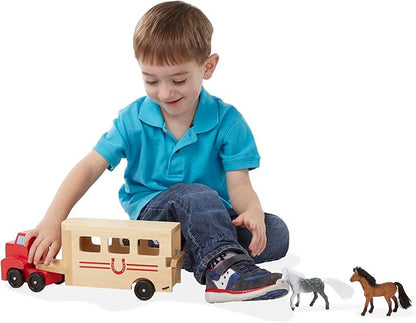 Melissa & Doug Horse Carrier Wooden Vehicle Play Set With 2 Flocked 3+