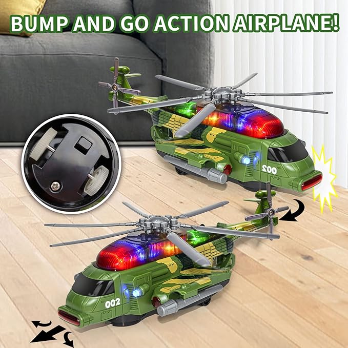 Helicopter Toys for Toddlers,Kids Airplanes Toys Musical Army Planes with Sound and Light 2 3 4 5