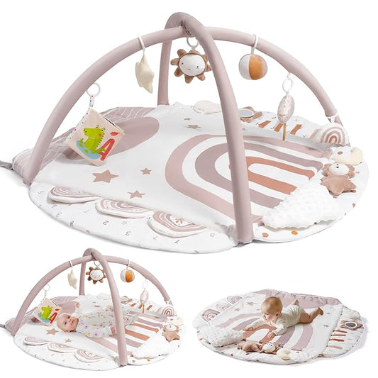 Baby Gym Play Mat, Tummy Time Mat & Pillow 4 Zone