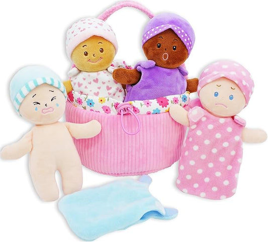 June Garden My First Basket Plush Baby Doll Set - 1 Basket 4 Multicultural