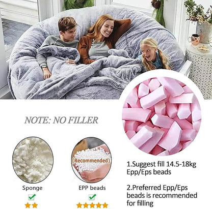 DELADOLA Bean Bag Cover(NO Filler,Cover ONLY) Big Bean Bag Storage Chair Bean Bag Sofa Chair Soft Fluffy Fur Portable Living Room Sofa Bed Cover (Snow Gray, 6FT)