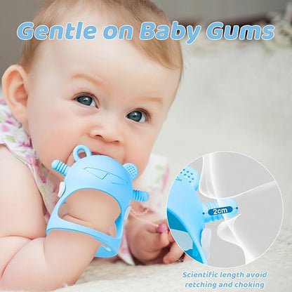 NCVI Baby Silicone Teether Hand Grip for 0-6 Months, Never Drop Baby Sucking Teething Relief Hand Held