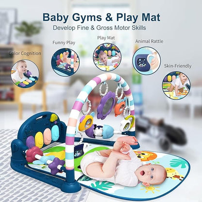 dearlomum Baby Play Mat Baby Gym,Funny Play Piano Tummy Time Baby Activity Gym Mat with 5 Infant Sensory Baby Toys and 2 Baby Soft Rattles 0 to 3 6 9 12