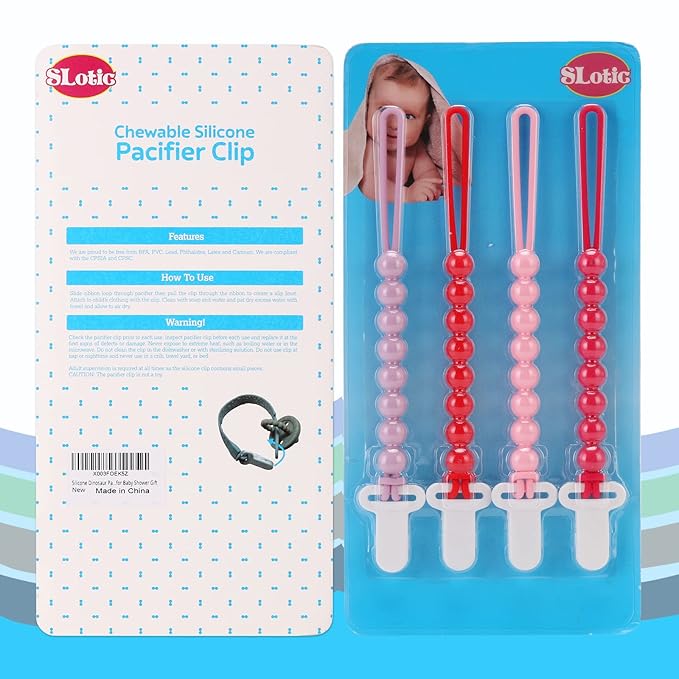 4-Pack Silicone Pacifier Clips with One-Piece Beads for Baby Boys