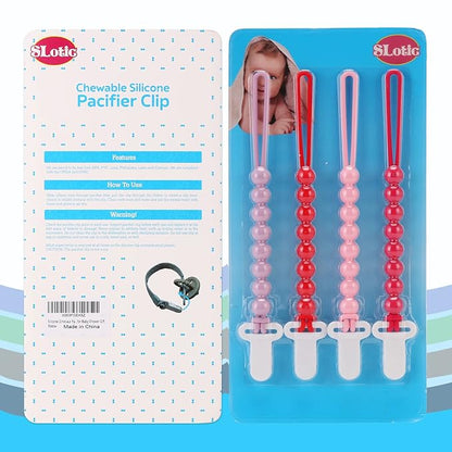 4-Pack Silicone Pacifier Clips with One-Piece Beads for Baby Boys
