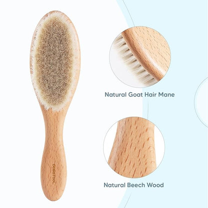 Baby Hair Brush and Comb Set for Newborns & Toddlers - Wooden Baby Brush Set With Soft Goat Bristle and Toddler Comb, Ideal for Cradle Cap