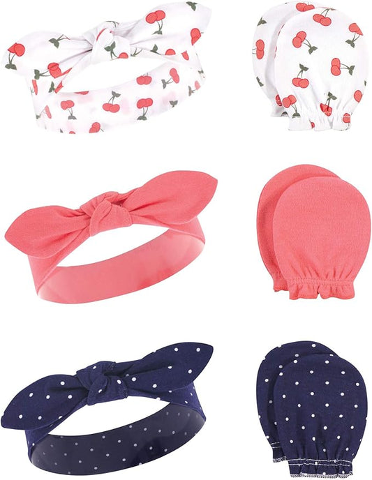 Hudson Baby Baby Girls' Cotton Headband and Scratch Mitten Set