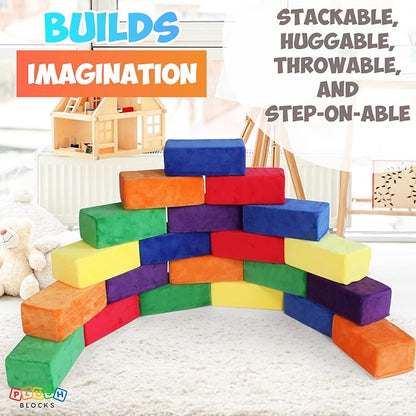 The Original Premium Plush Building Block for Kids - Certified Safe Foam Blocks in Luxuriously Soft Fabric Covers 24 (Classic