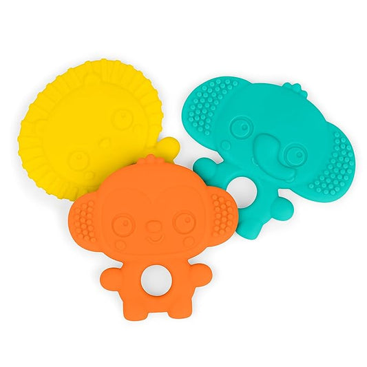 Bright Starts Gummy Buddies 3-Pack Textured Teethers - BPA-Free Elephant, Lion 3 Months