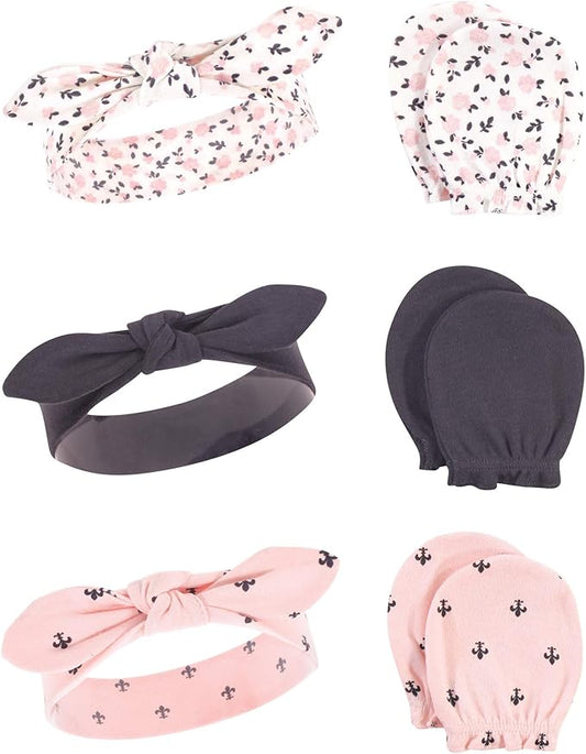 Hudson Baby Baby Girls' Cotton Headband and Scratch Mitten Set