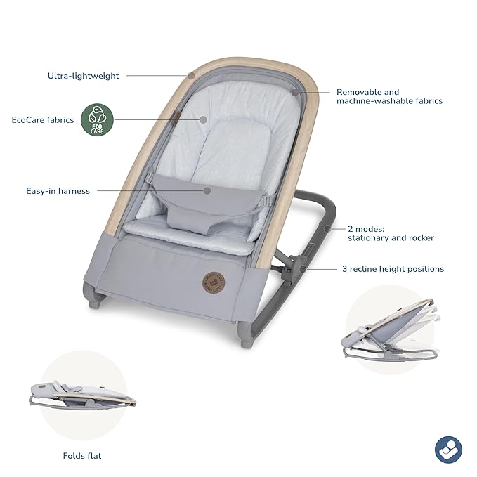 Maxi-Cosi Kori 2-in-1 Baby Bouncer Seat for Infants, Baby Rocker Chair, Portable Baby Bouncer, Classic Slate