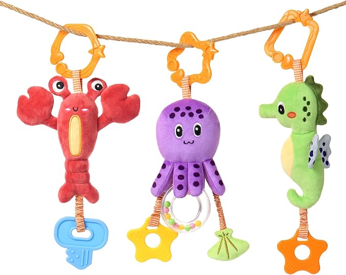 TUMAMA Baby Toys 0 3 6 12 Months, Hanging Stroller Toys Soft Marine Animal Crib Car Seat Toys