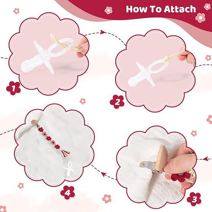 Pacifier Clip for Boys Girls Floral Daisy Macrame Baby Paci (1pack:Red Daisy)