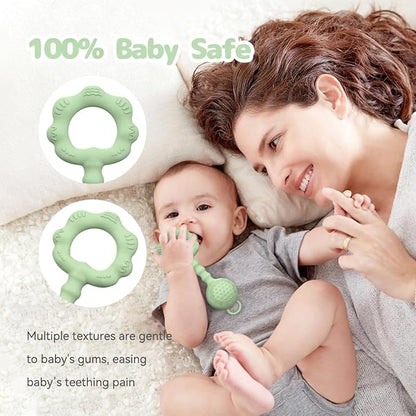 Teethers for Babies 6-12 Months, Baby Rattles 0-6 Months 2-in-1 Rattle