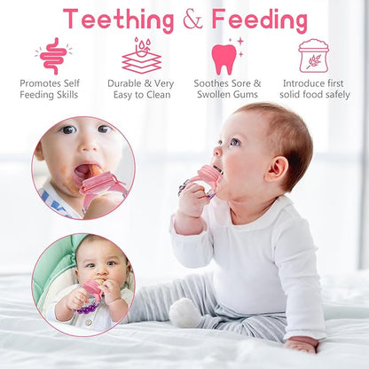 WAJIAYON Baby Fruit Feeder Pacifier - 12 Pack | 2 Baby Fruit Food Feeder Pacifier & 1 Baby Food Dispensing Spoon