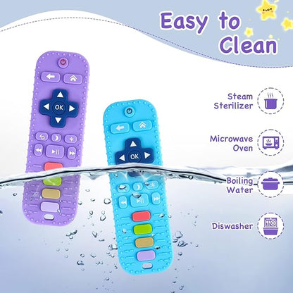 Hooku 2 Pack Remote Teether for Baby, Silicone Teethers for Babies 6-12 Months 0-6 Months,