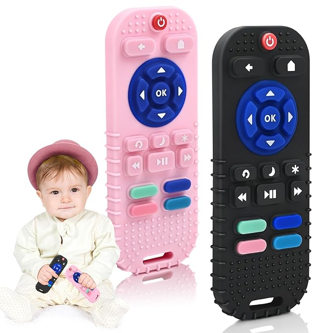 AiTuiTui Teething Relief Teethers Toys for Babies 3 6 9 12 Months Gifts, Silicone Sensory Remote Control Baby Teether Toy for Babies Newborn Infant Boy Girl Autism Toys