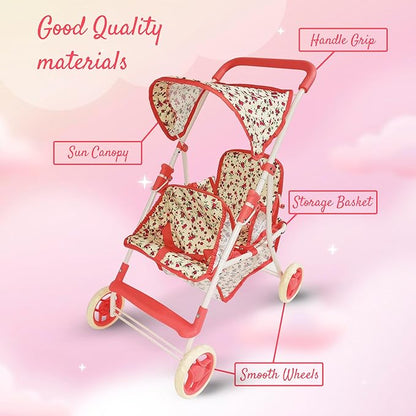 Double Doll Stroller for Baby Dolls Twin Dolls | Toy Doll Stroller for Toddlers, 4 Year Old 5 Year 8 Year 25” Tandem