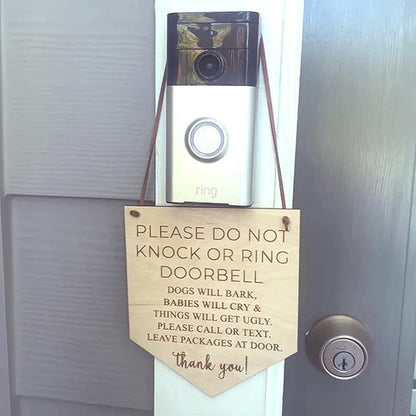 2pcs Wooden Baby Sleeping Hanging Sign Plaque, Do Not Knock Or Ring The Bell 1