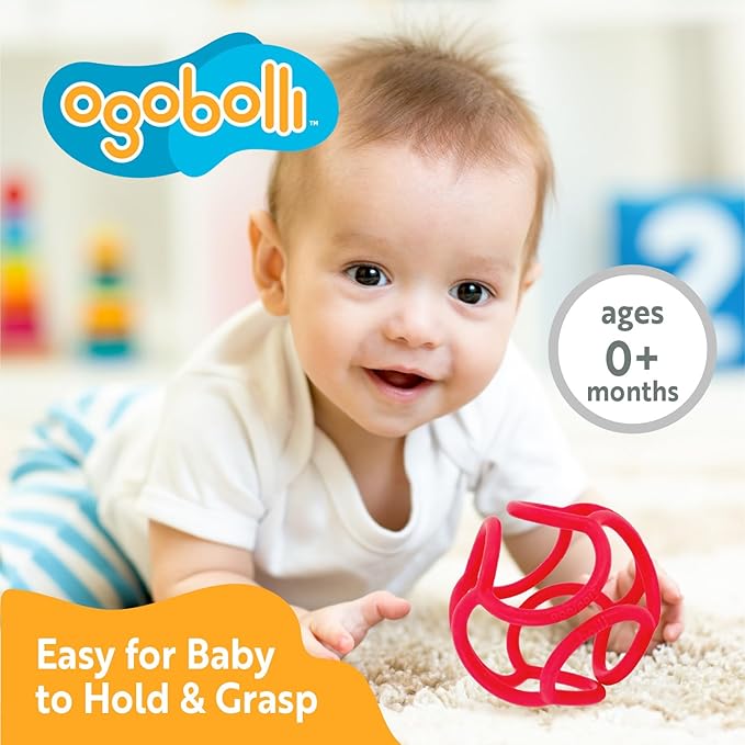 OgoBolli Teether Ring Tactile Sensory Ball Toy for Babies & Toddlers - Stretchy, Squishy 6+ Months
