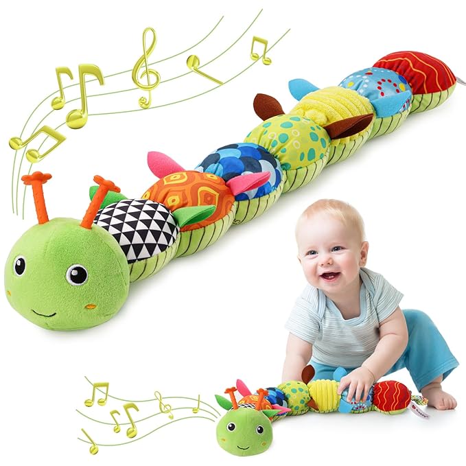 Baby Toys 0 to 12 Months, Musical Stuffed Animal Activity Soft Toys with Multi-Sensory Crinkle