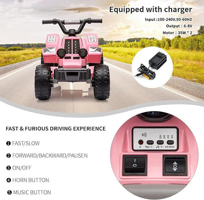 Hetoy 6V Kids Ride On Electric ATV, Ride Car with LED Headlights 1-3 Boys