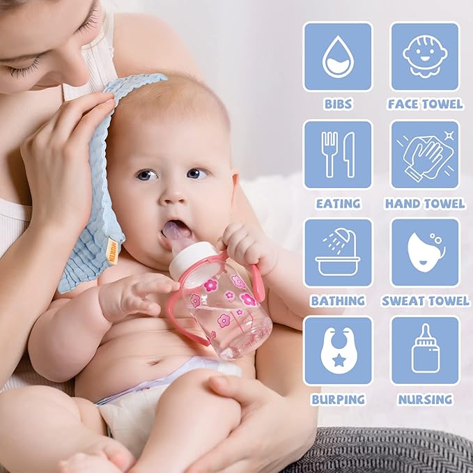 MUKIN Baby Washcloths - Soft Face Cloths for Newborn, Absorbent Bath Wipes 6-12x12 inches