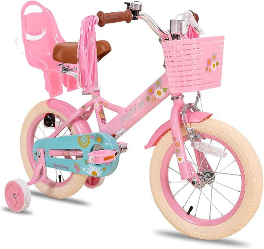 JOYSTAR Little Daisy Kids Bike for Girls Boys Ages 2-7 Years, 12 14 16 Inch Girls Bikes with Doll Bike Seat & Streamers