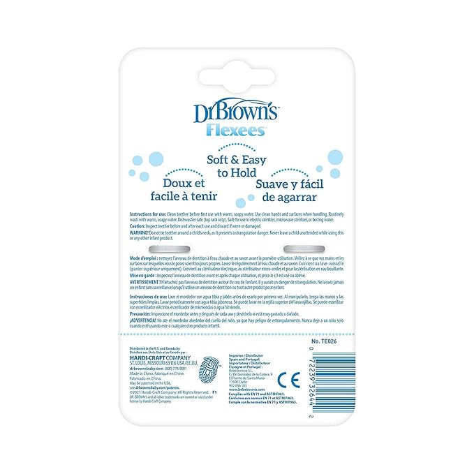 Dr. Brown's Flexees Friends Silicone Teether Purple Octopus Dr. Brown’s Flexees Beaded Teether Rings,100% Silicone Self-Soothe,3 Pack, 3m+