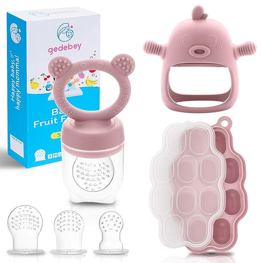 Baby Fruit Feeder Pacifier - 3 Pack | 1 Baby Food Feeder & 1 Baby Teether & 1 Baby Popsicle Molds