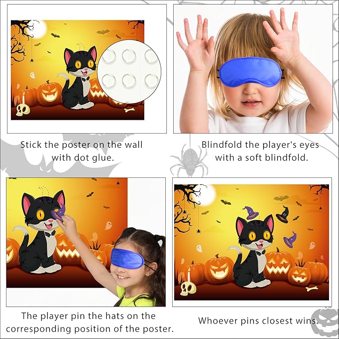Morcheiong Halloween Game Pin The Tail on The Cat Game 36 Hats,