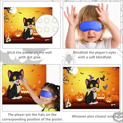 Morcheiong Halloween Game Pin The Tail on The Cat Game 36 Hats,